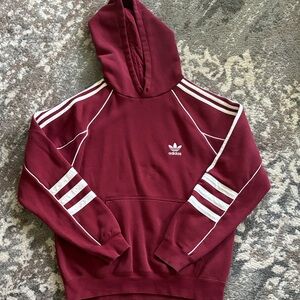 Adidas Men's Maroon Hoodie with White Stripes